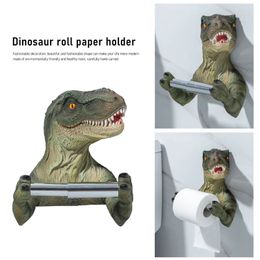 Resin Dinosaur Toilet Paper Holder WC Tissue Rack Punchfree Shelf Bathroom Wallmounted Roll Hanger for 231221