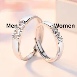 Cluster Rings Silver Colour Simple Carving 5201314 Couple Ring Fashion Men Women Inlay Shining CZ Zircon Trend Lover;s Day Gift