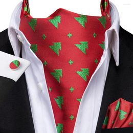 Bow Ties Hi-Tie Silk Red Green Men Christmas Ascot Hanky Cufflinks Set Jacquard Snow Deer Vintage Xmas Cravat Tie Wholesale For Male Prom