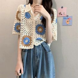 Women's Knits Knitted Cardigan Thin Hollow -Sleeved T- Niche Polo Shirt Waist Short Top Wholesale