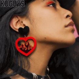 Trendy Jewelry Acrylic Fire Red Heart Large Earrings for Womens Pendientes Flame Drop Earring Oorbellen Brincos248i