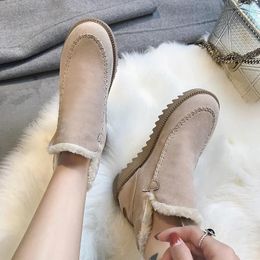 Boots Autumn Winter Women Snow Boots Round Toe Ankle Warm Plush Boots SlipOn Women Shoes Flats Black Beige Brown Plus Size 3543