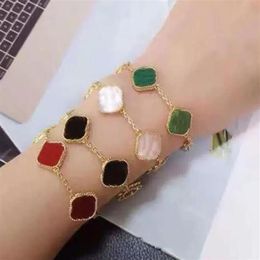 6 Colors Fashion Classic 4 Four Leaf Clover Charm Bracelets Bangle Chain Agate Shell Mother-of-Pearl for Girls Wedding Jewelry Wom267O