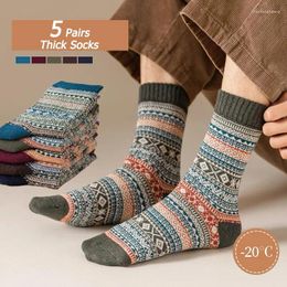 Men's Socks 5 Pairs/Lot Thick Wool Autumn And Winter High Quality Japanese Vintage Stripes Warm Comfortable Soft EU 38-43