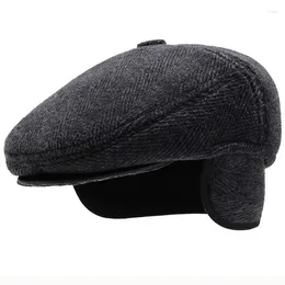 Berets Beret Cap Autumn Winter Thick Warm Earflap Men Vintage Wool Felt Hat With Ear Flap Male Sboy Ivy Flat