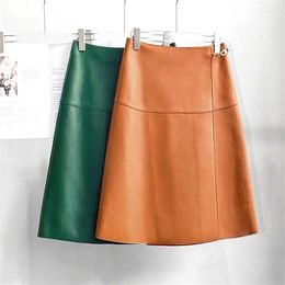 Skirts 2023 Women's Real Sheepskin Leather Skirt Fashion A Line Genuine Lambskin With Metal Chain Y2k Spring Autumn TF5558