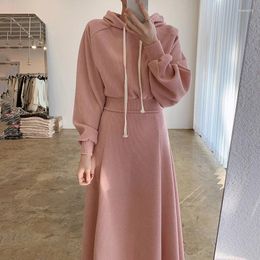 Work Dresses Dress For Women 2023 Spring And Autumn Ocean Air Pit Strip Hoodie Half Long Skirt Two-Piece Set