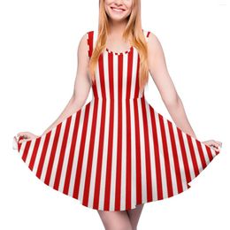 Casual Dresses Candy Stripes Dress High Waist Red And White Stripe Korean Fashion Summer Female Oversized Sexy Print Skate