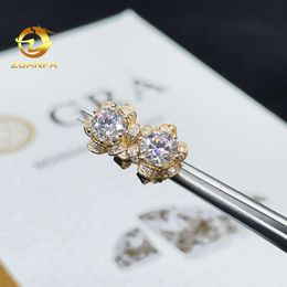 Classic Design Women Screw Back Earrings Vvs Moissanite Diamond Gold Plated Sterling Silver Flower Cluster Stud Earrings