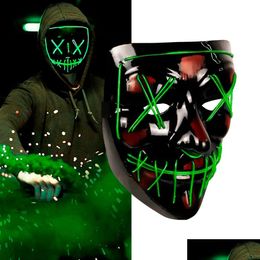 Party Masks Molezu Led Mask Halloween Masque Masquerade Neon Maske Light Glow In The Dark Mascara Horror Maska Glowing Masker Drop D Dh0Jd