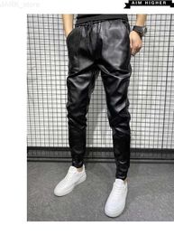 Motorcycle Apparel New Winter Thick Warm PU Leather Pants Men Clothing 2022 Simple Big Pocket Windproof Casual Motorcycle Trousers Black Plus SizeL231222