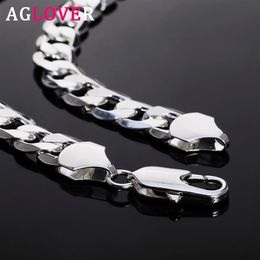 AGLOVER 925 Sterling Silver Cuban Chain 12MM 18 20 22 24 26 28 30 Inch Side Chain Necklace For Woman Man Fashion Jewellery Gift246Z