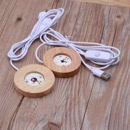 Handmade Resin Art Mini Thin LED Wood Night Light Display Base Displays Round Wooden lamp Bases Resins Ornament Stand DIY Crafts2080