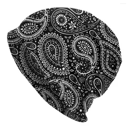 Berets Pretty Bohemian Art Paisley Black And White Hats Cool Street Beanies Cap Unisex Men Women's Female Winter Spring Warm Knit Hat