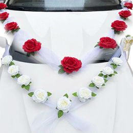 Decorative Flowers 1 Set Artificial Flowe Wedding Car Decor Kit Silk Fake Rose Bridal Decorations Valentine's Day Gift Party Festival