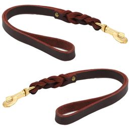 50cm Short Dog Leash One step pet traction belt Braided Real Leather dog Walking Training Lead for small Medium Large Big Dogs 231221