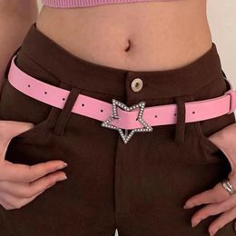 Belts Korean Spicy Girl PU Leather Belt Metal Fashion Buckle Five-point Star Full Drill Waistband Women Y2K Versatile Decoration