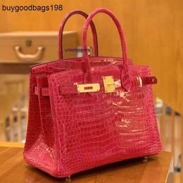 Designer Bags Handbags Fully Hand Sewn Buckle 30 Handheld Large High Gloss Inverted v Bay Crocodile Leather Luxury Womens HB82