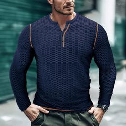 Men's T Shirts Men Solid Colour Top Elegant Slim Fit Long Sleeve Tee Shirt Autumn Winter O-neck Buttons Half Placket Fitness