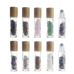 Thick Essential Oils Roller Bottles 10ml Glass Roll on Bottles with Gemstone Ball Bamboo Cap Stone inside Uhrji