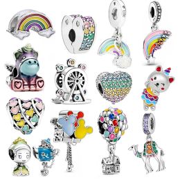 925 Sterling Silver Balloon Dangle Charm New Product Colour Rainbow Charms Bead Fit Pando Charms Bracelet DIY Jewellery Accessories