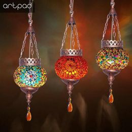 Artpad Bohemia Mediterranean Lighting Turkish Restaurant Pendant Lights 110-220V Moroccan Mosaic Lamp Home LED Bar Hanging Light L225K