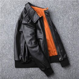 Men's Jackets Leather Jacket Top Layer Cowhide Coat Short Lapels Baseball Uniform Spring And Autumn