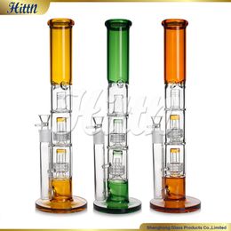 Hookas Double Showerhead Perc Bong Glass Water Pipe Dab Oil Rig for Smoking 16.5 Inches with 18mm Bowl