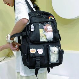 Bags Black Backpack for Women Large School Bags Teenage Girl Preppy Style Toy Bear Book Back Bag Cheap Oxford Female Rucksack Mochila