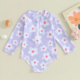 Clothing Sets Baby Girl Rash Guard Swimsuit Long Sleeve Swimwear Floral Zipper Ruffle Toddler Bathing Suit Beach Outfit