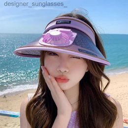 Visors Women Summer Visor Large Brim Cs Electric USB Charging Fan Hats Outdoor UV Protection Empty Top Sunscreen C Sun HatL231218