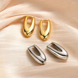 Hoop Earrings Vintage Waterproof Metal Geometric For Women Simple Gold Color Oval Water Drop Statement Party Jewelry Gift