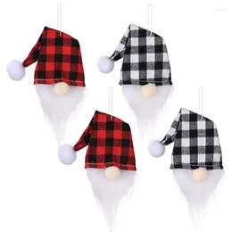 Christmas Decorations 4 Pcs Plaid Hat Gnome For Head Wine Bottle Cover Xmas Decor Bags Tree Pendant Reusable