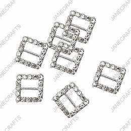 15mm 30pcs Square Rhinestone Buckle Invitation Ribbon Slider For Wedding Supply Silver Color rhinestone bikini connectors184u