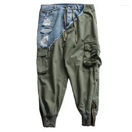 Men's Jeans Mens Denim Patchwork Multi Pockets Ripped Hole Joggers Trousers Zipper Trouser Legs Pencil Pants
