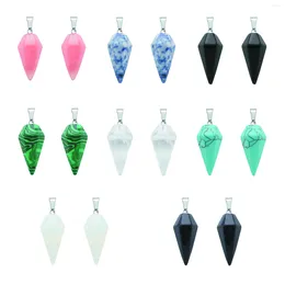 Charms 2pcs Cone Shape Natural Gemstone Pendants Polygonal Crystal Chakra Semi-Precious Stone For Jewellery Necklace Making