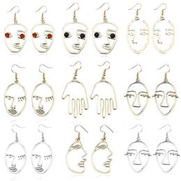 Dangle & Chandelier Fashion Pierced Face Earrings Personality Exaggerated Girl Metal Silhouette Student Daily Jewellery Gift314F