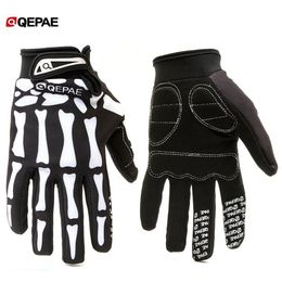 Qeqae Skeleton Pattern Unisex Full Finger Bicycle Cycling Motorcycle Motorbike Racing Riding Gloves Bike Glove for Women and Men 2205J