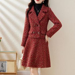 Two Piece Dress Casual Sets Women's Outfits Thicken Warm Woollen Matching Short Blazer Crop Coat And Mini Skirt For Women