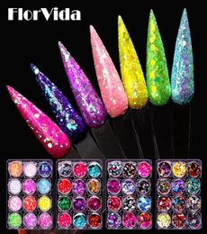 Nail Art Kits FlorVida 12pcs Set Glitter Sequins Holographic Powder Mixed Flakes For Nails Design Manicure Decorations Kit A Dozen6142877