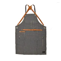 Table Skirt Korean Work Apron Black And White Striped Denim BiB Cross StrapS DyeD Dining