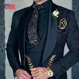 Formal Floral Mens Suit Wedding Groom Tuxedo Three Piece Black Party Dress Slim Fit Design Elegant 231221
