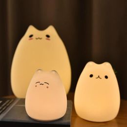 Night Lights Cute Animal Little Cat Touch Sensor Control LED 3 Batteries Soft Silicone Lamp Lantern Gift Decorative252H