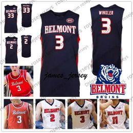 Jam Custom Belmont Bruins College Basketball Any Name Number Navy Blue White Red 3 Dylan Windler 33 Nick Muszynski Men Youth Kid NCAA Jersey