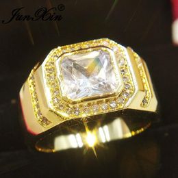Vintage Gold Colour Big Wedding Rings For Men Luxury Square Diamond Ring Fashion Geometric Jewellery Wedding Bands3039