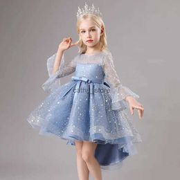 Girl's Dresses Flower Girls Princess Sequins Baby Wedding Christmas Party Trailing Dress Fluffy Lace Embroidered Host Performance Costume 3-15YL231222