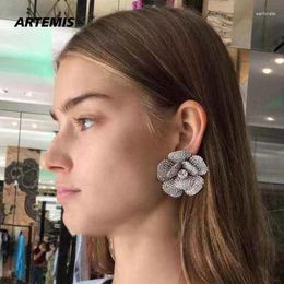 Dangle Earrings European Top Quality Designer Crystal Flower Large Silver Ear Clip Women Luxury Jewellery Trend