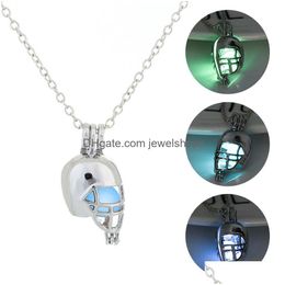 Pendant Necklaces Glow In The Dark American Football Helmet Necklaces For Women Luminous Beads Locket Pendant Chains Fashion Sports Je Dhua5