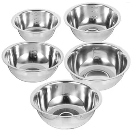 Dinnerware Sets 5 Pcs Multipurpose Basin With Scale Kitchen Mixing Bowl Salad Bowls Stainless Steel Kneading Dough For Dish Big Metal