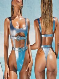 Sexy Belt Leather Bikini Thong 2020 Push Up Swimwear Women Hollow Out Bodysuits Onepiece Swimsuit Female Monokini Bathers4676390
